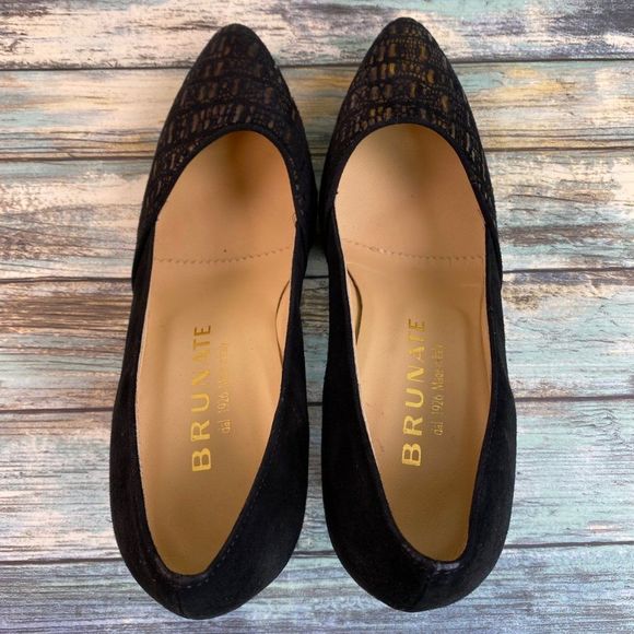 Brunate Womens Black Suede Pumps Heels Size 7-7.5M Handmade Pointed Toe Formal - Picture 5 of 13